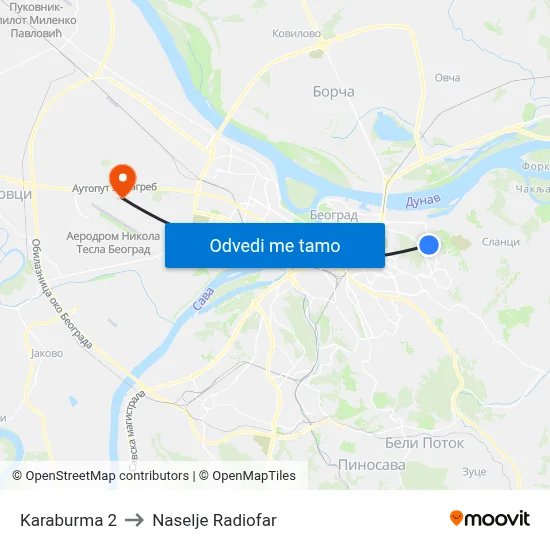 Karaburma 2 to Naselje Radiofar map
