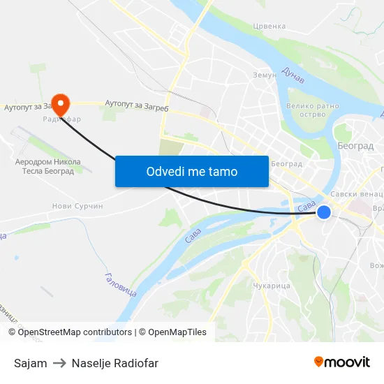Sajam to Naselje Radiofar map