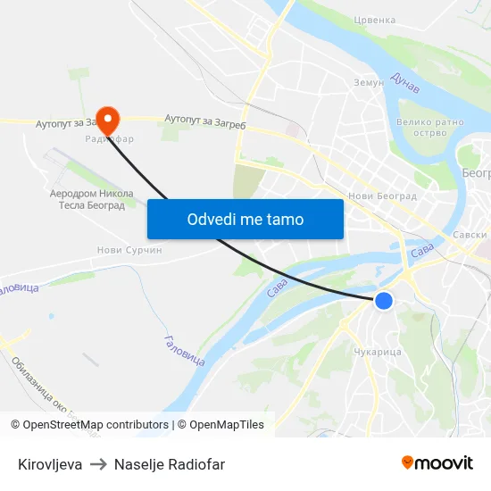 Kirovljeva to Naselje Radiofar map