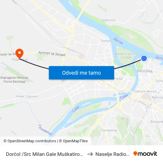 Dorćol /Src Milan Gale Muškatirović/ to Naselje Radiofar map
