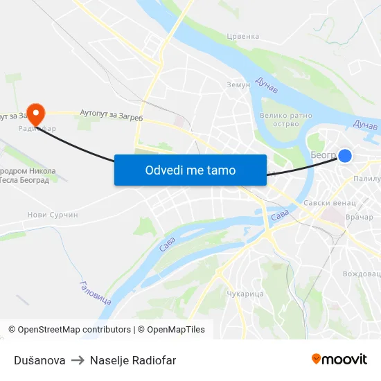 Душанова to Naselje Radiofar map