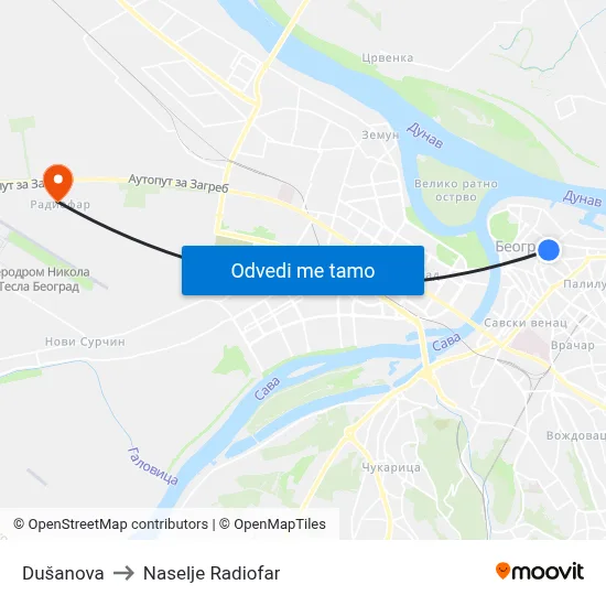 Dušanova to Naselje Radiofar map