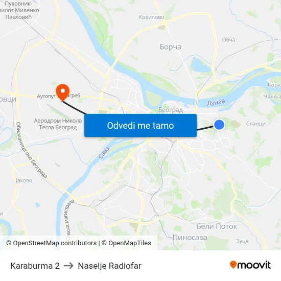 Karaburma 2 to Naselje Radiofar map