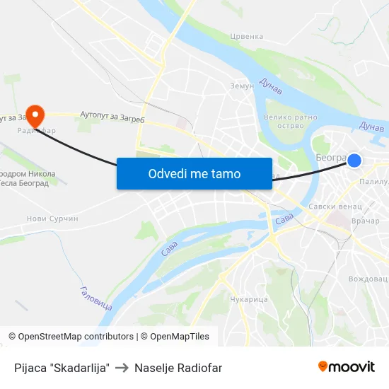 Pijaca "Skadarlija" to Naselje Radiofar map