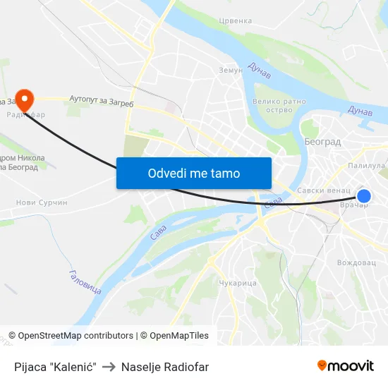 Pijaca "Kalenić" to Naselje Radiofar map