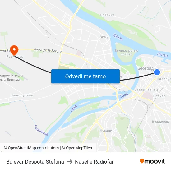 Bulevar Despota Stefana to Naselje Radiofar map