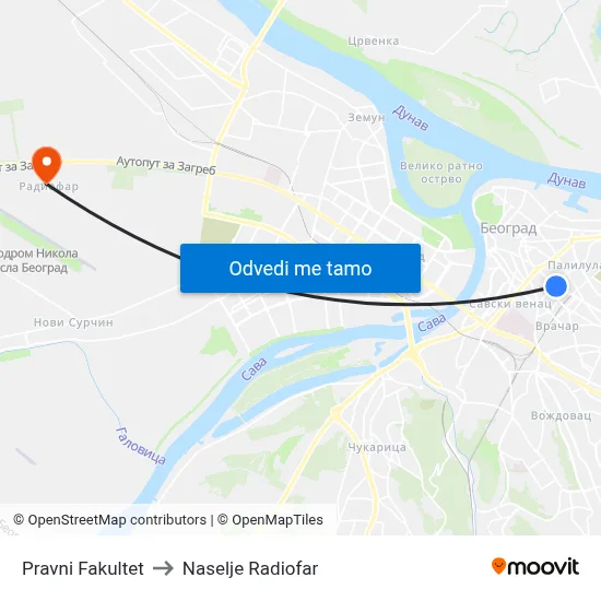 Pravni Fakultet to Naselje Radiofar map