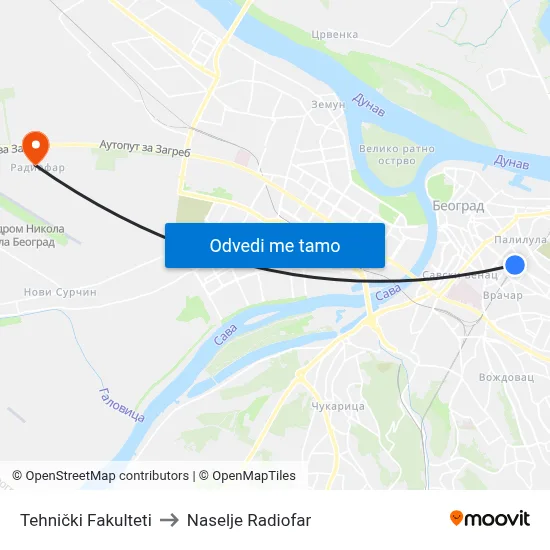 Tehnički Fakulteti to Naselje Radiofar map