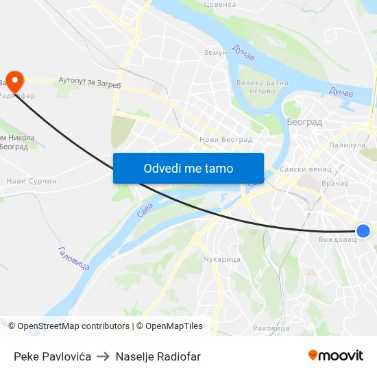 Peke Pavlovića to Naselje Radiofar map