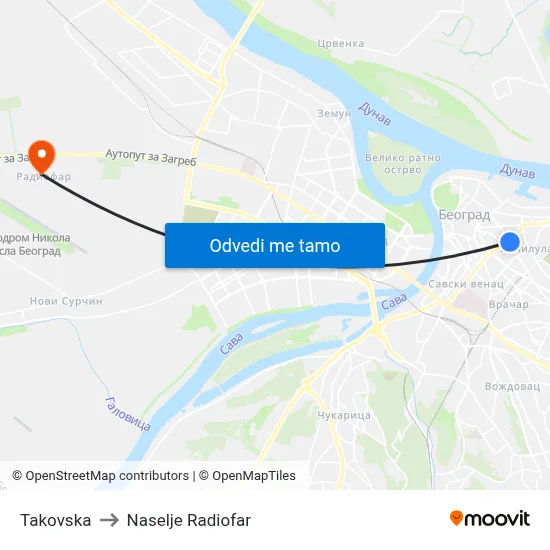 Takovska to Naselje Radiofar map