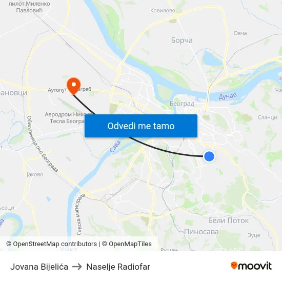 Jovana Bijelića to Naselje Radiofar map