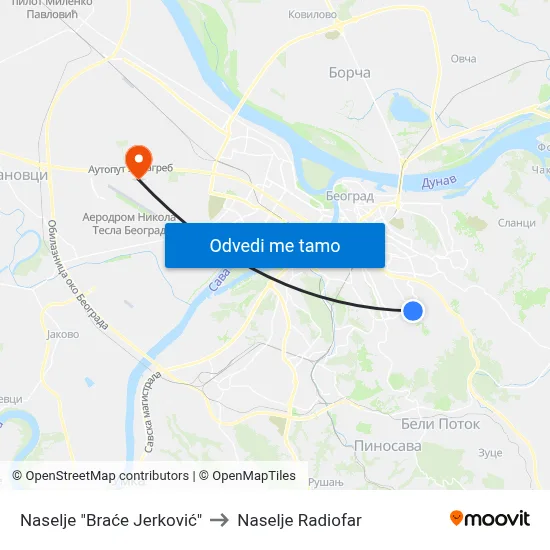 Naselje "Braće Jerković" to Naselje Radiofar map
