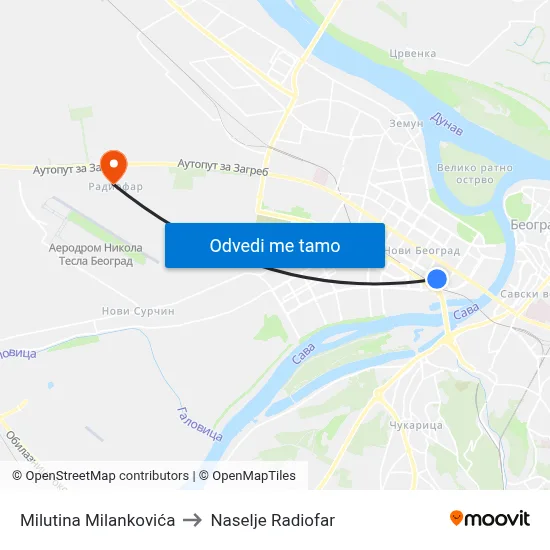 Милутина Миланковића to Naselje Radiofar map