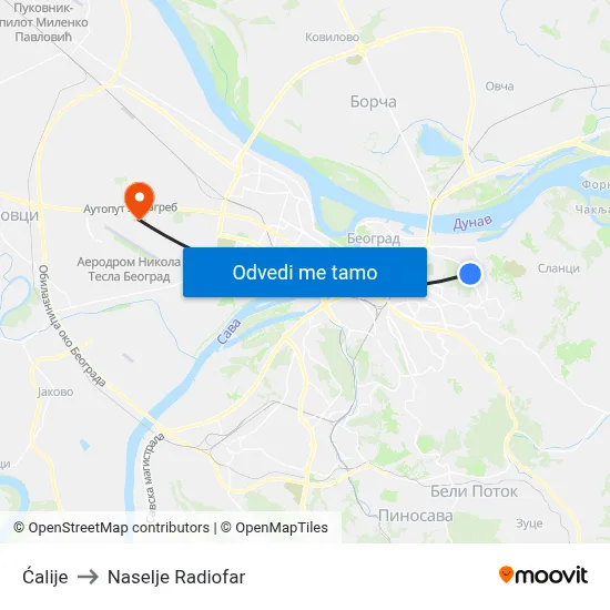 Ćalije to Naselje Radiofar map