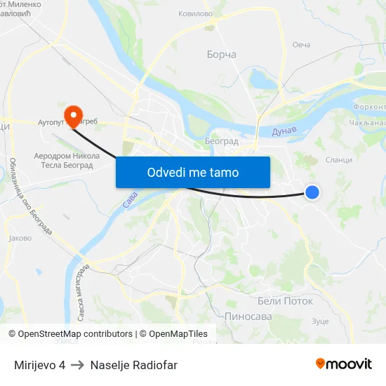 Mirijevo 4 to Naselje Radiofar map