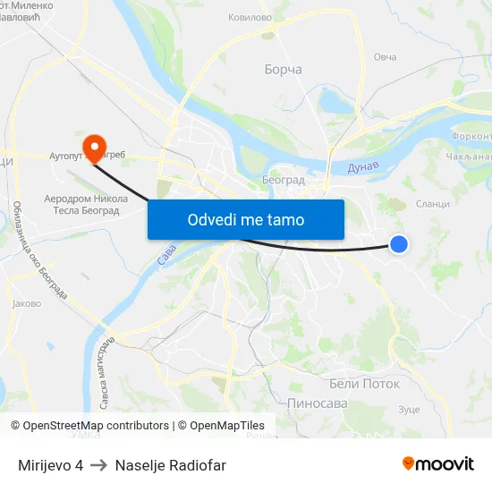 Mirijevo 4 to Naselje Radiofar map