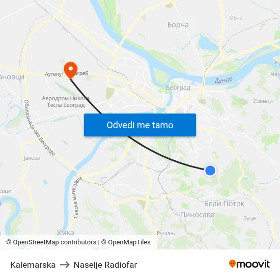 Kalemarska to Naselje Radiofar map