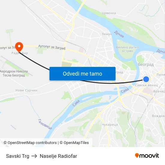 Savski Trg to Naselje Radiofar map