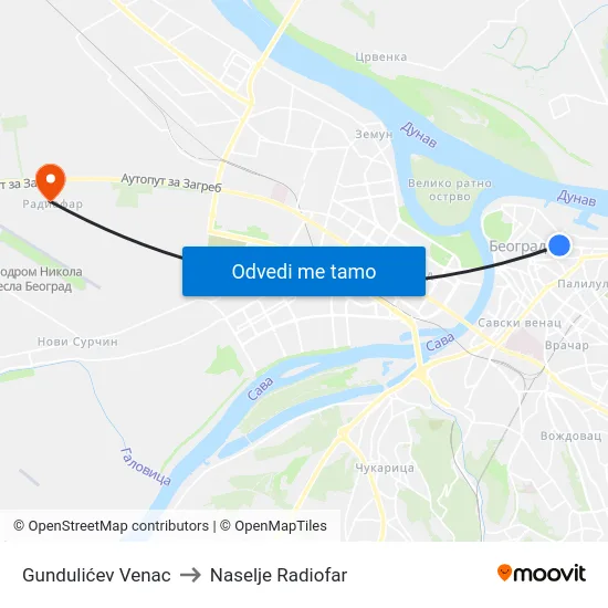 Gundulićev Venac to Naselje Radiofar map