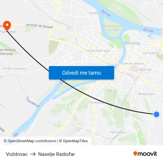 Voždovac to Naselje Radiofar map