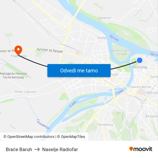 Браће Барух to Naselje Radiofar map