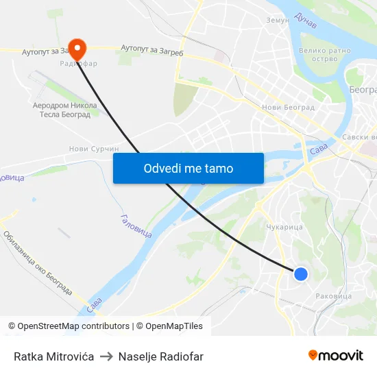 Ratka Mitrovića to Naselje Radiofar map