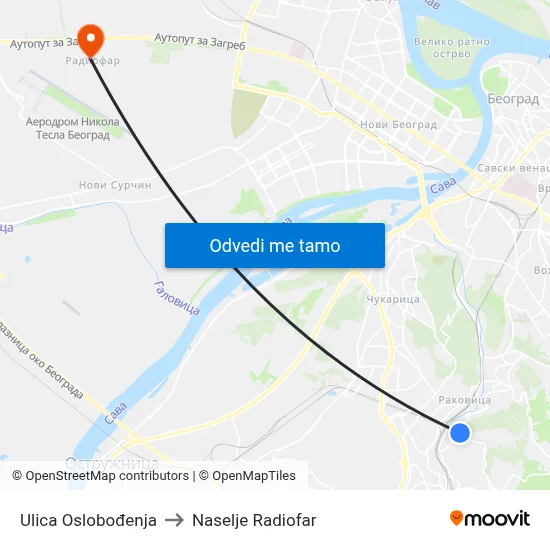 Ulica Oslobođenja to Naselje Radiofar map