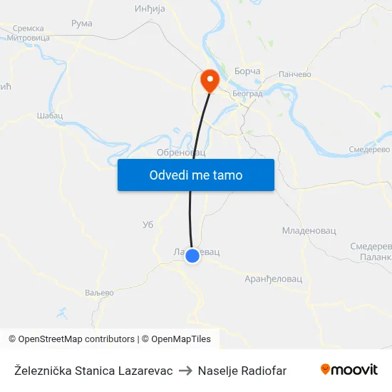 Železnička Stanica Lazarevac to Naselje Radiofar map