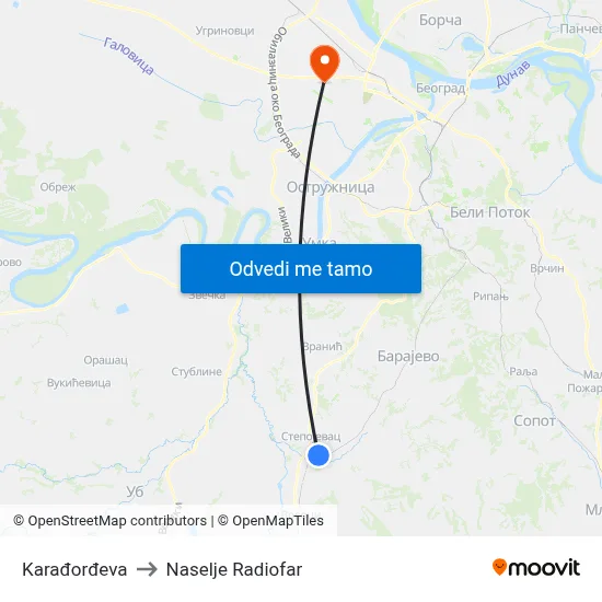 Карађорђева to Naselje Radiofar map