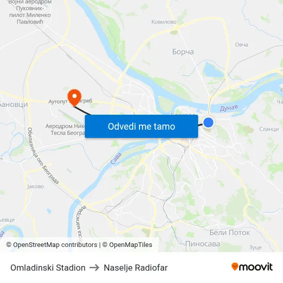 Omladinski Stadion to Naselje Radiofar map