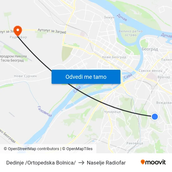 Dedinje /Ortopedska Bolnica/ to Naselje Radiofar map