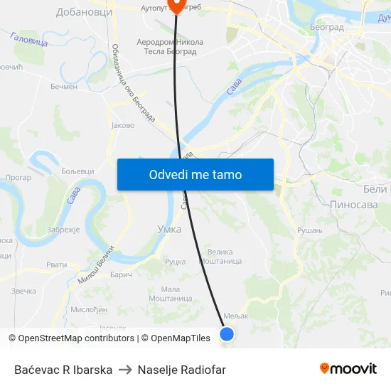 Baćevac R Ibarska to Naselje Radiofar map