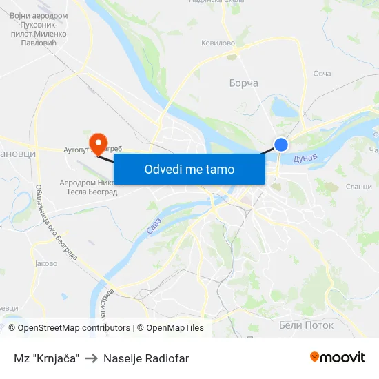 Mz "Krnjača" to Naselje Radiofar map