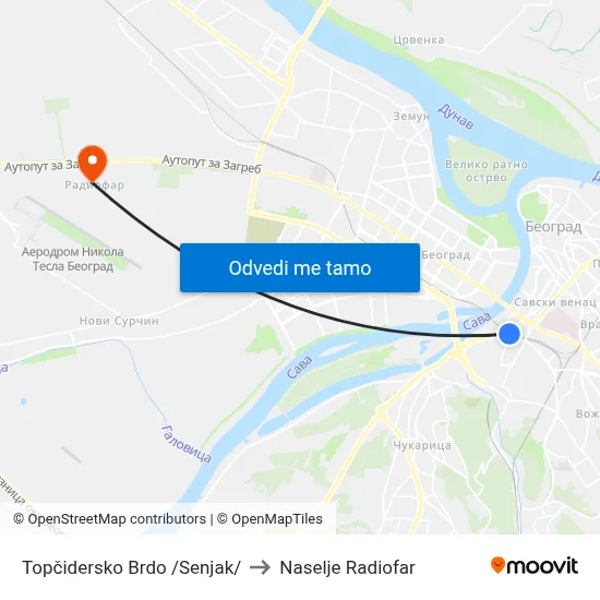 Топчидерско Брдо /Сењак/ to Naselje Radiofar map