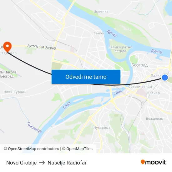 Novo Groblje to Naselje Radiofar map