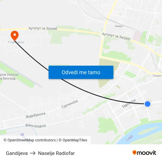 Gandijeva to Naselje Radiofar map