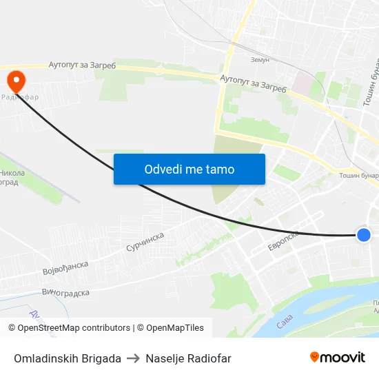 Омладинских Бригада to Naselje Radiofar map