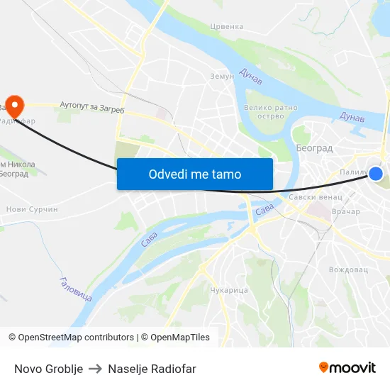 Novo Groblje to Naselje Radiofar map