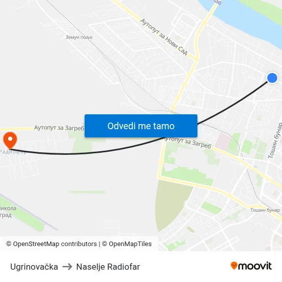 Угриновачка to Naselje Radiofar map