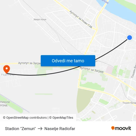 Stadion "Zemun" to Naselje Radiofar map