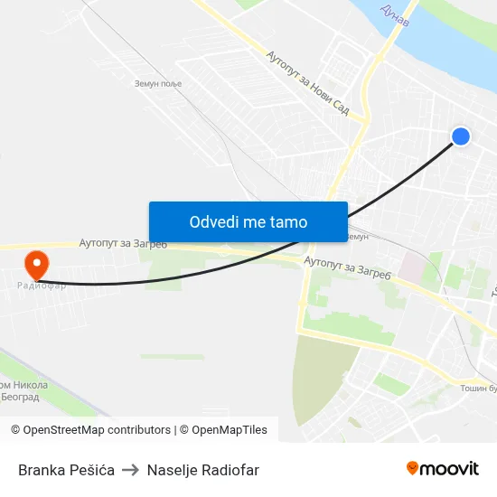 Branka Pešića to Naselje Radiofar map