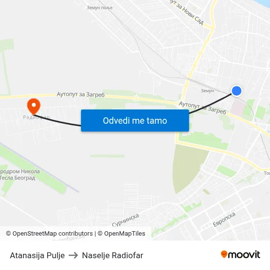 Atanasija Pulje to Naselje Radiofar map