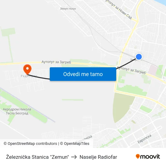Železnička Stanica "Zemun" to Naselje Radiofar map