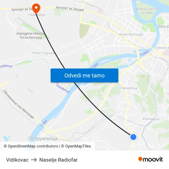 Vidikovac to Naselje Radiofar map