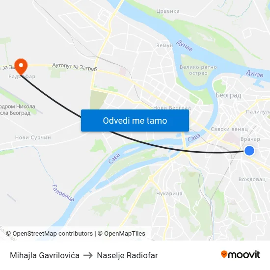 Mihajla Gavrilovića to Naselje Radiofar map