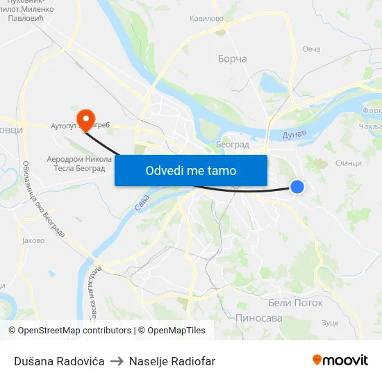 Dušana Radovića to Naselje Radiofar map