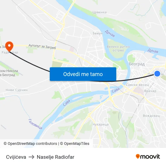 Cvijićeva to Naselje Radiofar map