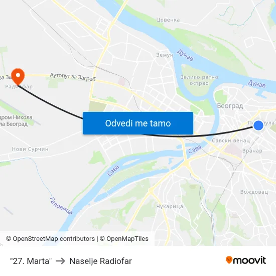 "27. Марта" to Naselje Radiofar map