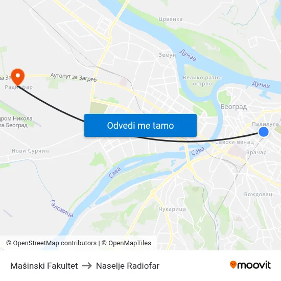 Mašinski Fakultet to Naselje Radiofar map