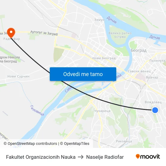 Fakultet Organizacionih Nauka to Naselje Radiofar map